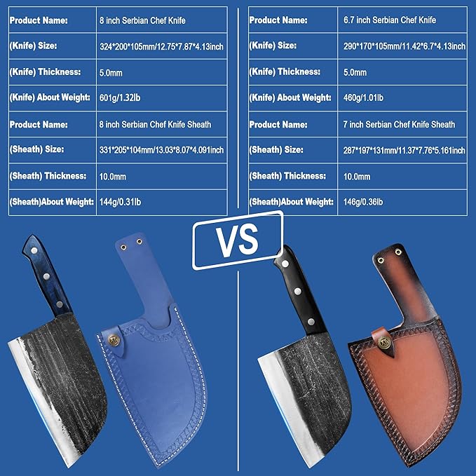 XYJ Authentic Since 1986,Ancient Forged Butcher Knives,Serbian Chef Knife With Sheath,Tiny Knife,Chinese Vegetable Meat Cleaver For Kitchen Camping Outdoor,Full Tang,High Carbon Steel (7.5 inch)