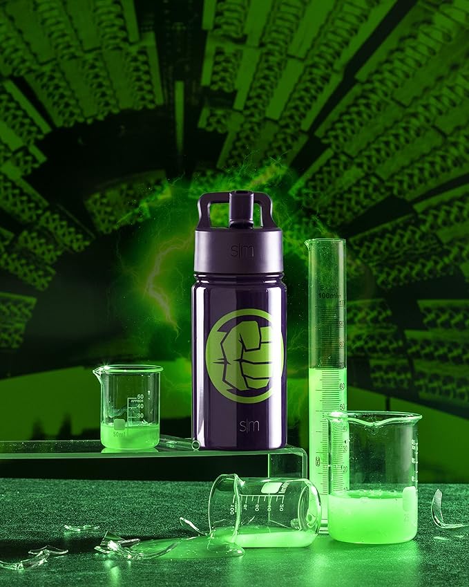 Simple Modern Kids Summit Water Bottle with Straw Lid | Marvel Hulk 14oz Stainless Steel Cup Insulated Tumbler for Toddlers, Boys, School | Hulk Smash