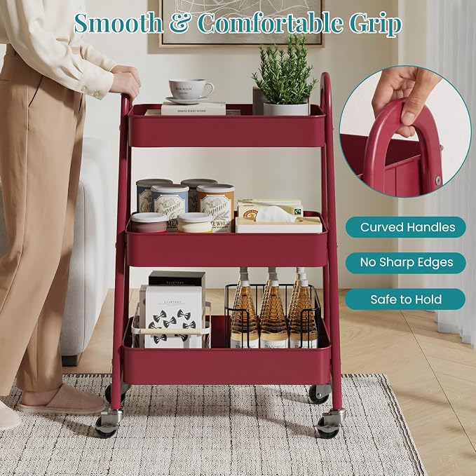 OLIXIS Metal 3 Tiers Utility Rolling Cart, Mobile Storage Shelf - Image 4