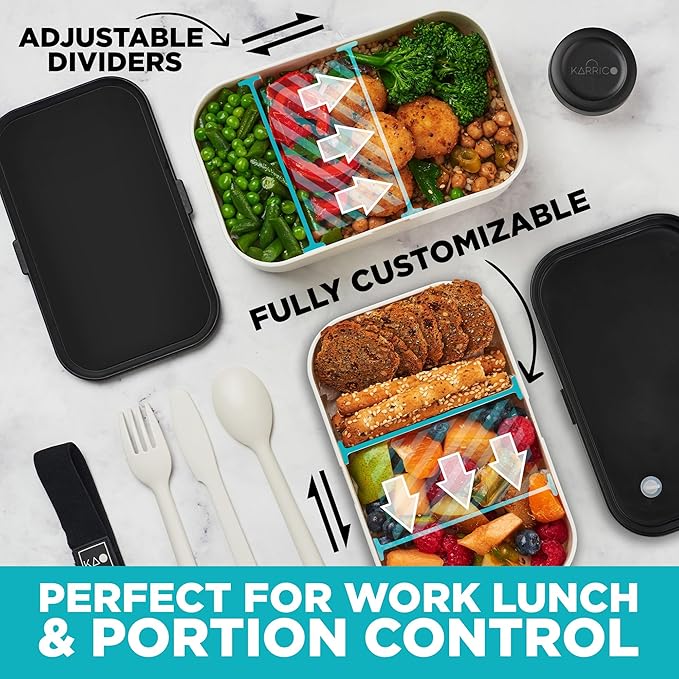 Double Premium Bento Box Adult, 67 fl oz BPA-Free - Cream Stackable Lunch Box with Leak-Proof Lids & Dividers, Perfect for Meal Prep, Lunches & Portion Control