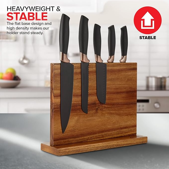 Modern Innovations Magnetic Knife Block, Double-Sided Magnet Knife Holder Stand, With Strong Enhanced Magnets, Kitchen Counter Organization Storage Rack, Wood Stand, Utensil Holders