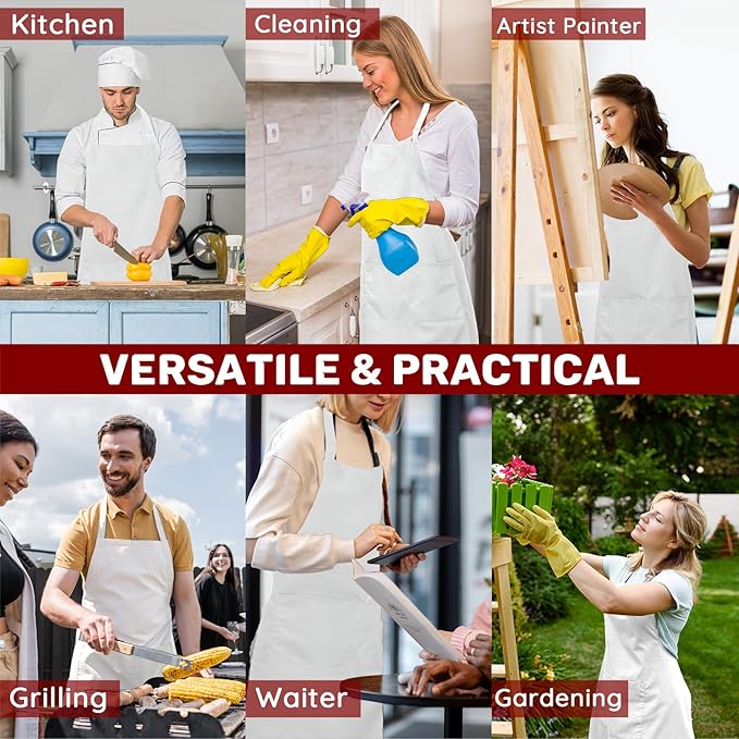 2 Pcs Plus Size Chef Apron, Unisex Professional Apron with 2 Pockets for Cooking, Work, Baking (Larger Size)