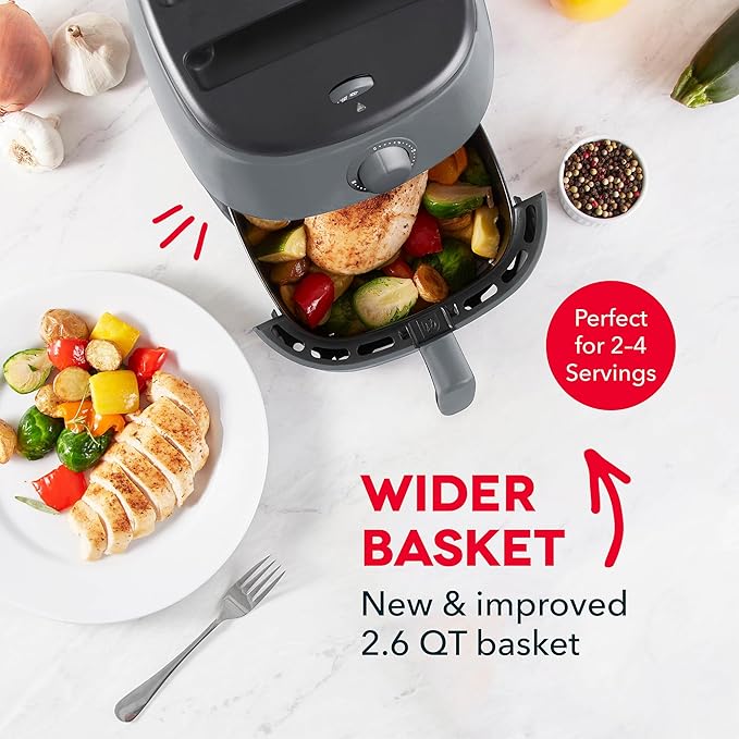 DASH Tasti-Crisp™ Electric Air Fryer Oven, 2.6 Qt., Grey – Compact Air Fryer for Healthier Food in Minutes, Ideal for Small Spaces - Auto Shut Off, Analog, 1000-Watt