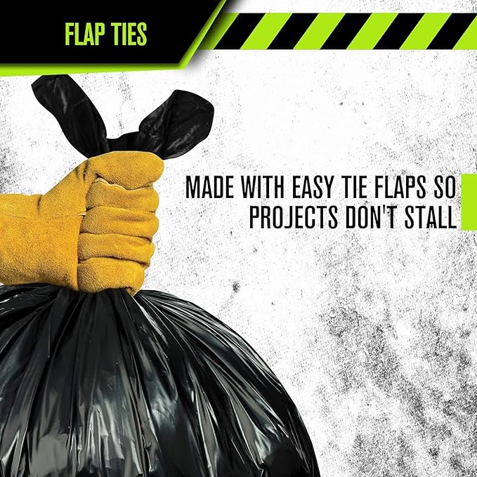 Aluf Plastics RCT-33XXX Heavy Duty 33 Gallon Trash Bags (Huge 100 Ct. /w Flap Ties) - 2 MIL equiv. Thick Gauge Large Black Plastic Garbage Liners for Kitchen, Home. Outdoor, Lawn, Yard, Contractors, Brute/Rubbermaid cans