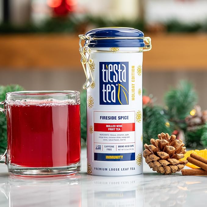 Tiesta Tea - Holiday Loose Leaf Tin Gift Box, High to Non Caffeinated Tea Variety Pack, Make Hot & Iced, 3 Tins of Assorted Holiday Blends, Fireside Spice, Peppermint Cocoa & Cocoa Mocha