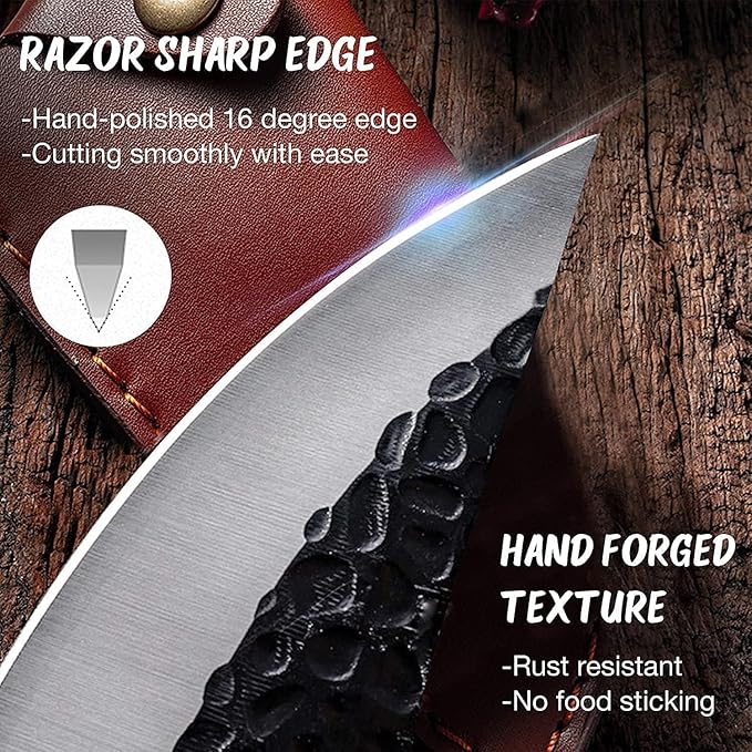 Huusk Viking Knives, Japanese Style Meat Cleaver Knives, Forged Boning Knife with Sheath, High Carbon Steel Chef Knives for Kitchen, Camping or BBQ Thanksgiving Christmas Gifts