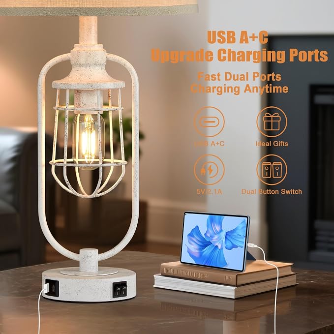 Farmhouse Table Lamps for Living Room Set of 2, Lamps for Night Stands Set of 2 - Image 3