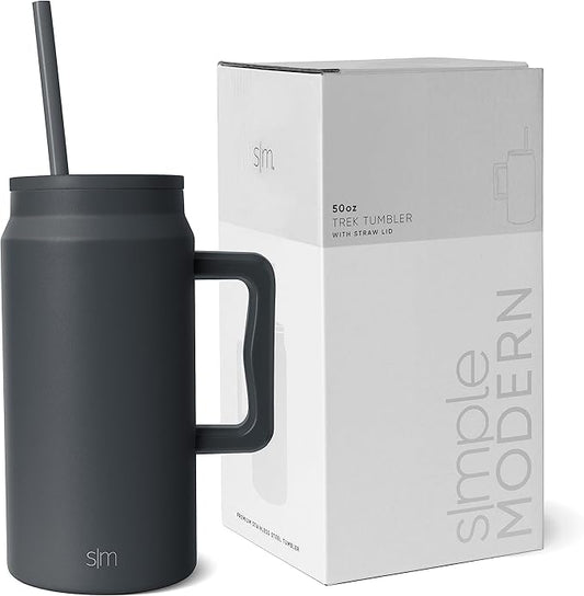Simple Modern 50 oz Mug Tumbler with Handle and Straw Lid | Reusable Insulated Stainless Steel Large Travel Jug Water Bottle | Gifts for Women Men Him Her | Trek Collection | 50oz | Graphite