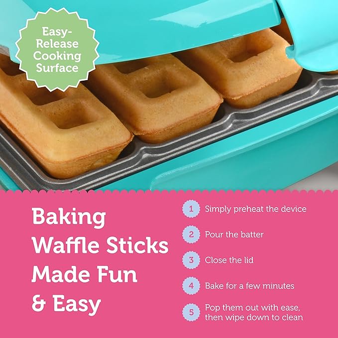 Babycakes Mini Waffle Stick Maker by Select Brands - Mini Waffle Stick Maker for Breakfast - Features Nonstick Coating & Non-Skid Feet - Kitchen Appliance - Makes 4