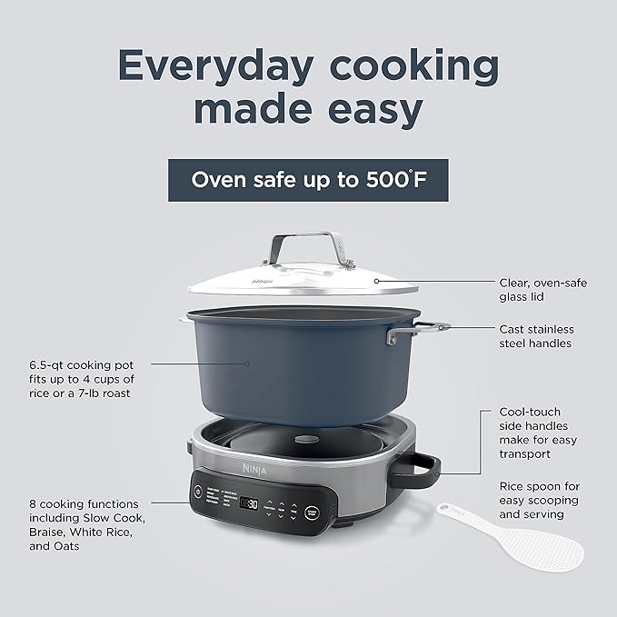 Ninja 10-in-1 Everyday PossibleCooker™ Pro 6.5QT, 8 Cooking Functions, One-Pot Cooking, Replaces 10 Cooking Tools, Faster Cooking, Family-Sized Capacity, Adjustable Temp Control, MC1101, Midnight Blue