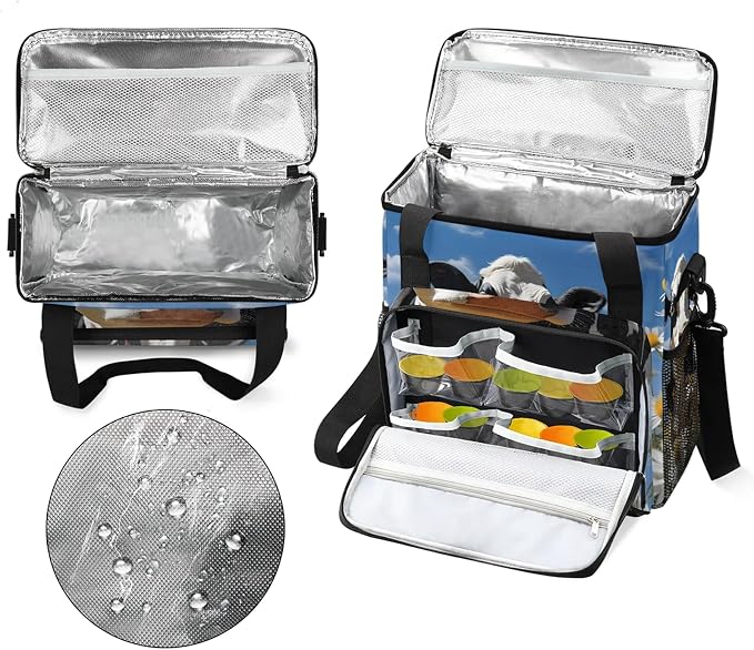 Cow Daisy Flowers Coffee Maker Carring Bag, Large Insulated Storage Organizer - Image 3