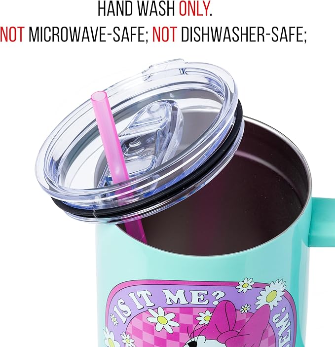 Silver Buffalo Disney Mickey and Friends Featuring Daisy Duck Is It Me? Am I The Problem? Stainless Steel Tumbler with Handle and Straw, Fits in Standard Cup Holder, 40 Ounces