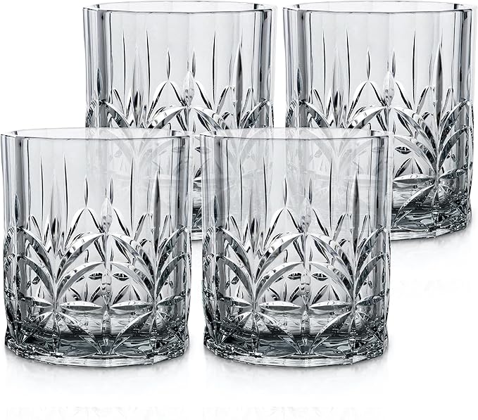 BELLAFORTE Shatterproof Tritan Plastic Short Tumbler, Set of 4, 13oz - Myrtle Beach Unbreakable Crystal Cut Old Fashioned Drinking Glasses for Party, Gifting - BPA Free - Dishwasher Safe - Smok Grey