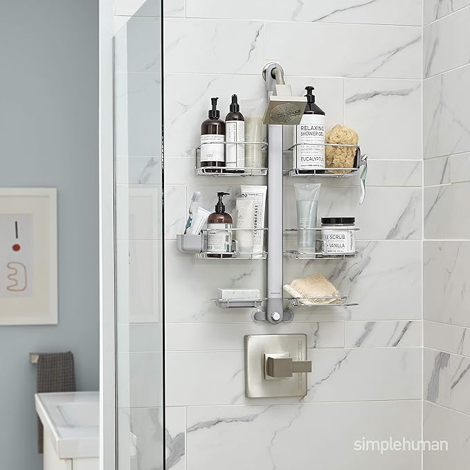 simplehuman Adjustable and Extendable Shower Caddy XL, Stainless Steel and Anodized Aluminum