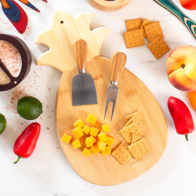 Totally Bamboo Pineapple Shaped Bamboo Wood Cutting Board and Charcuterie Board, 14-3/8" x 7-1/2" (Pack of 2)