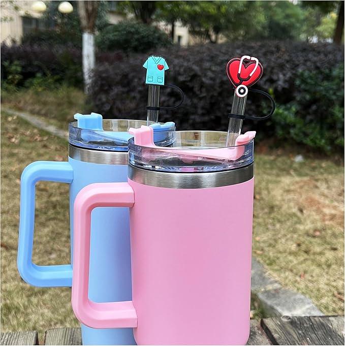 Nurse Straw Cover Cap for Stanley Cup,Straw Topper Compatible for 30 and 40 Oz Tumbler with Handle,10 mm 0.13 in. Reusable Straw Tip Lids