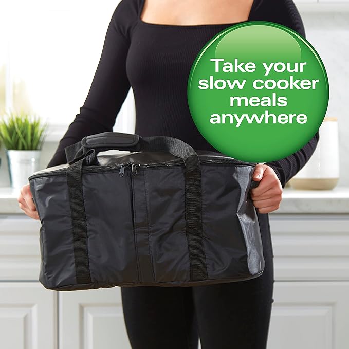 Hamilton Beach Portable Slow Cooker Travel Bag, Insulated Carrier Case for 4, 5, 6, 7 & 8 Quart Crock, Internal Mesh Net Holds Pot in Place, Compatible With Other Brands, Black (33002)