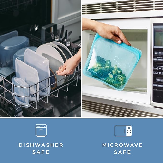 Stasher Premium Silicone Reusable Food Storage Bags 4-Pack Boxed Starter Kit, Clear, Microwave, Sous Vide, Dishwasher, Oven & Freezer Safe, Multi-Use Containers, BPA Free, Leak-free, Eco-friendly