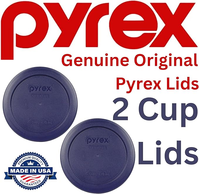 Pyrex 7200-PC 2 Cup Dark Blue Round Storage Lids - Original Genuine Pyrex Lids - 2 Pack