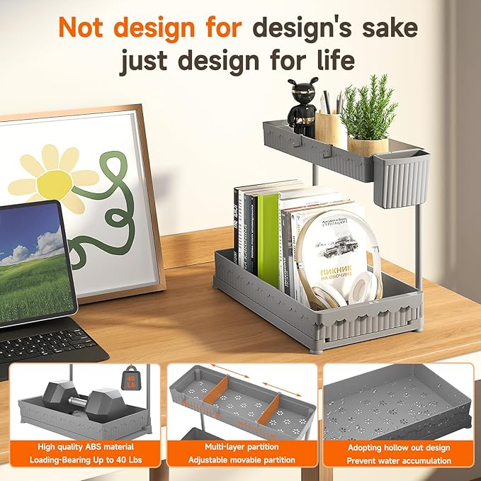 3 Pack Multi-Purpose Under Sink Organizers and Storage (Grey, 12.85 inches)