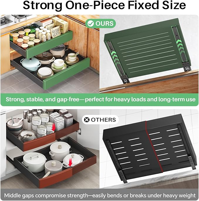 Pull out Cabinet Organizer, 21"Deep, 20"Wide Full-Extension Heavy Duty Slide out Drawers with Nano Adhesive, Roll Out Shelves Sliding Cabinet for Kitchen, Bathroom, Pantry, Under Sink Storage(Black)
