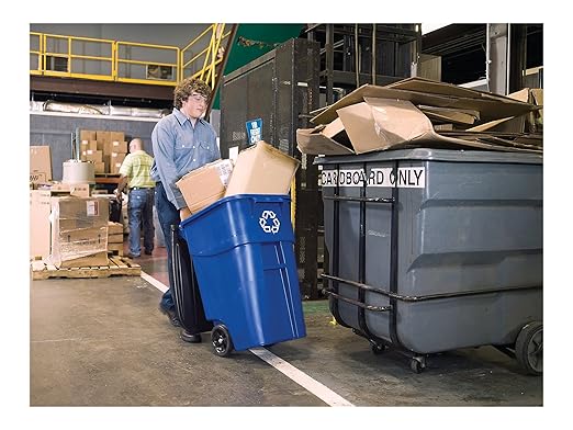 Rubbermaid Commercial Products BRUTE Rollout Heavy-Duty Wheeled Recycling Can/Bin, 50-Gallon, Blue Recycling, for Restaurants/Hospitals/Offices/Warehouses/Garage