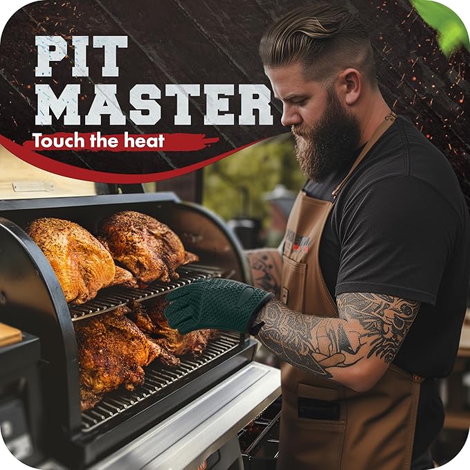 Kitchen perfection Silicone Smoker Oven Gloves -Extreme Heat Resistant BBQ Gloves -Handle Hot Food Right on Your Grill Fryer Pit|Waterproof Oven Mitts |Superior Value Set+3 Bonuses