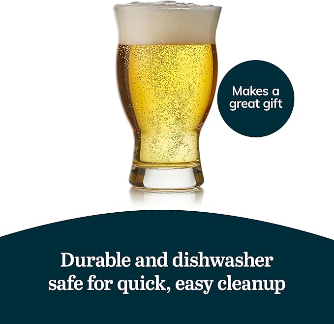 Libbey Craft Brews Nucleated Pint Beer Glasses, Dishwasher Safe Pint Glasses Set of 4 for Light Beers, Stouts, Laser Etching Nucleated Beer Glasses