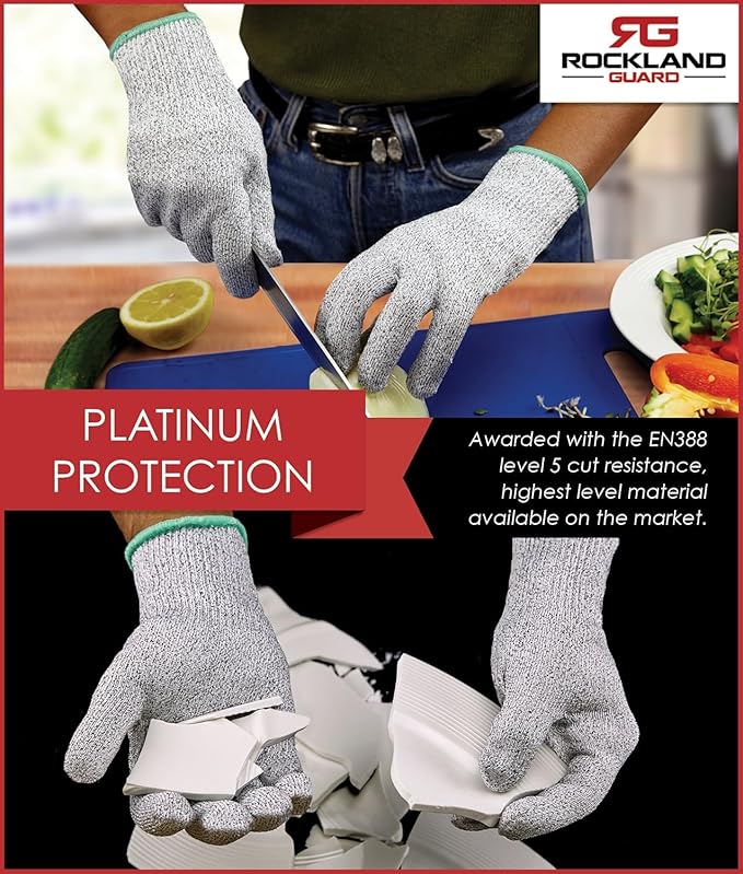 Rockland Guard Professional Oyster Shucking Knife Set - Includes 3.5" Stainless Steel Oyster Shucker with Non-Slip Handle & Bent Tip, Kitchen Cutting Gloves - Food-Grade, Dishwasher-Safe Seafood Tools Set - Medium