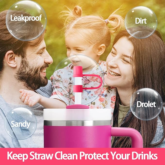 6PCS Silicone Straw Covers Cap Compatible with Stanley Cup 30-40 oz Tumbler with Handle 10mm Straw Toppers Reusable Straw Cover for Stanley Cup Accessories （Rose Red）