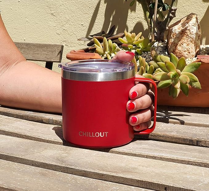 CHILLOUT LIFE Stainless Steel 16 oz Vacuum Insulated Coffee Mug with Handle and Lid, Large Thermal Camping Coffee Mugs with Sliding Lid for Men & Women, Keeps your Beverages Hot/Cold, 2 Pack