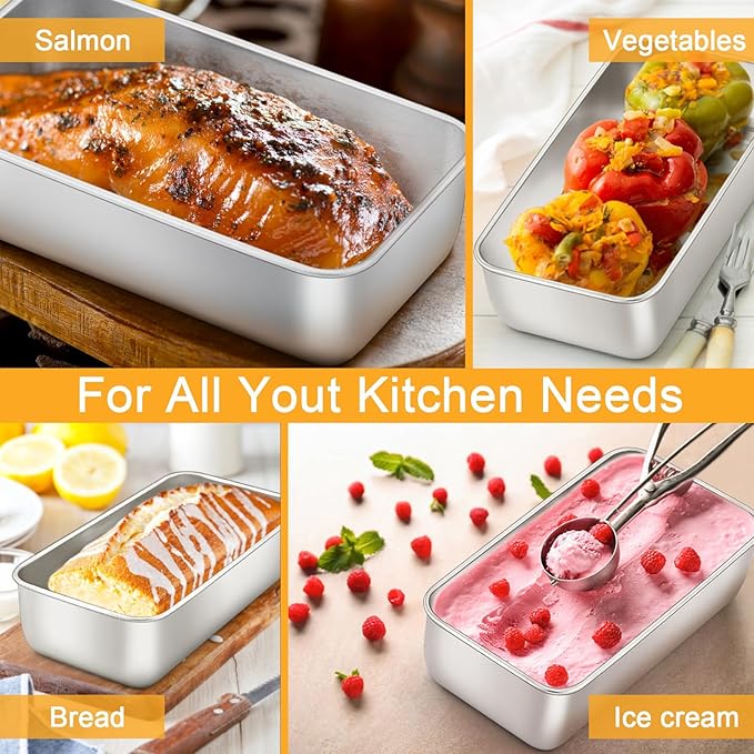E-far Loaf Pan Set of 16, Stainless Steel Loaf Pan for Baking Bread 9 x5, Rectangle Metal Bakeware Mold for Homemade Banana Bread Meatloaf Brownies, Healthy & Non Toxic, Easy Release & Dishwasher Safe