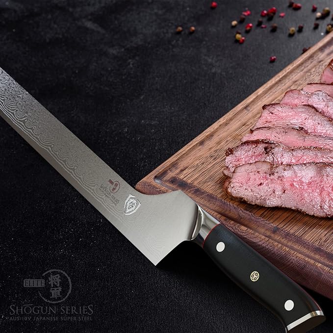Dalstrong Slicing & Carving Knife - Offset Blade - 12 inch - Shogun Series ELITE - Japanese AUS-10V Super Steel Kitchen Knife - Damascus - Vacuum Treated - Sheath - Bread Knife, Ham Slicer
