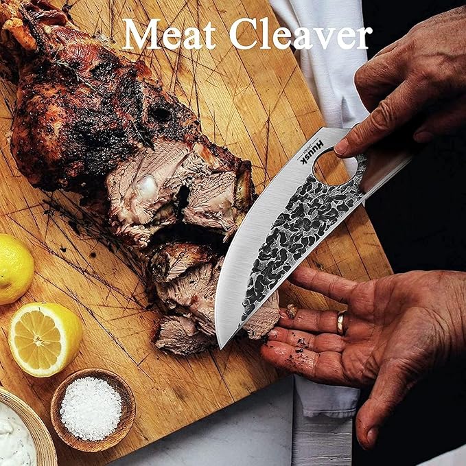 Huusk Viking Knife, Japanese Meat Cleaver Knives Forged Boning Knife with Sheath, High Carbon Steel Japan Butcher Fillet Chef Knives for Kitchen, Camping, Christmas Gifts for Men Women