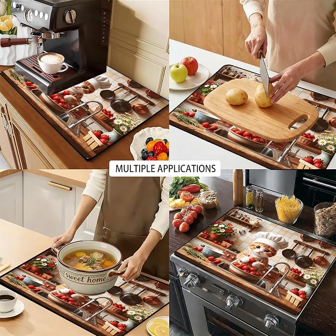 Cute Cat Stove Top Cover 28.3 x 20.5 Inches, Strawberry Cat Glass Stove - Image 5