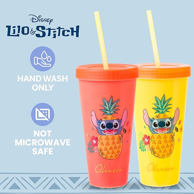 Silver Buffalo Disney Lilo and Stitch Tropical Poses 4 Pack Color Change Plastic Tumbler, 24 Ounces
