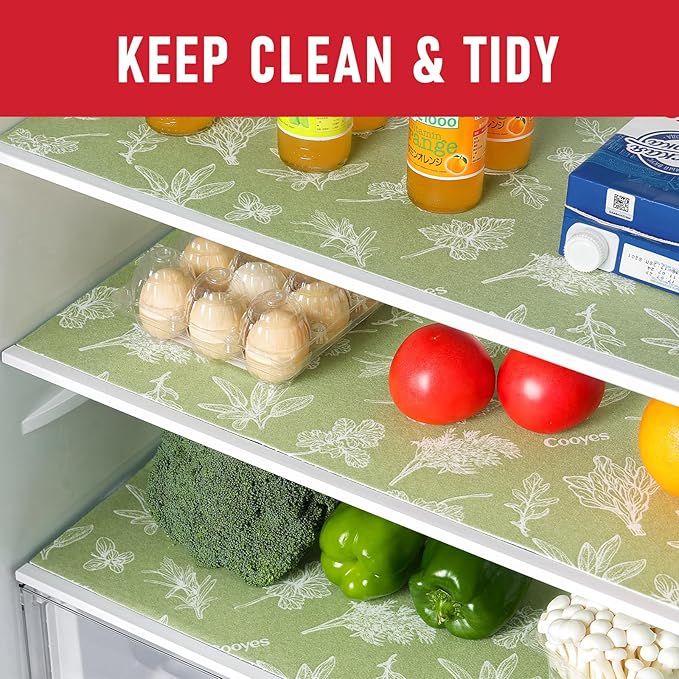 Cooyes Drawer & Shelf Liner for Kitchen Cabinets, Breathable Cloth Material, Machine Washable, Refrigerator Liners with Non-Slip Particles, Keep Produce Fresh Longer, 12 Pack, 12" * 24", Sage Green