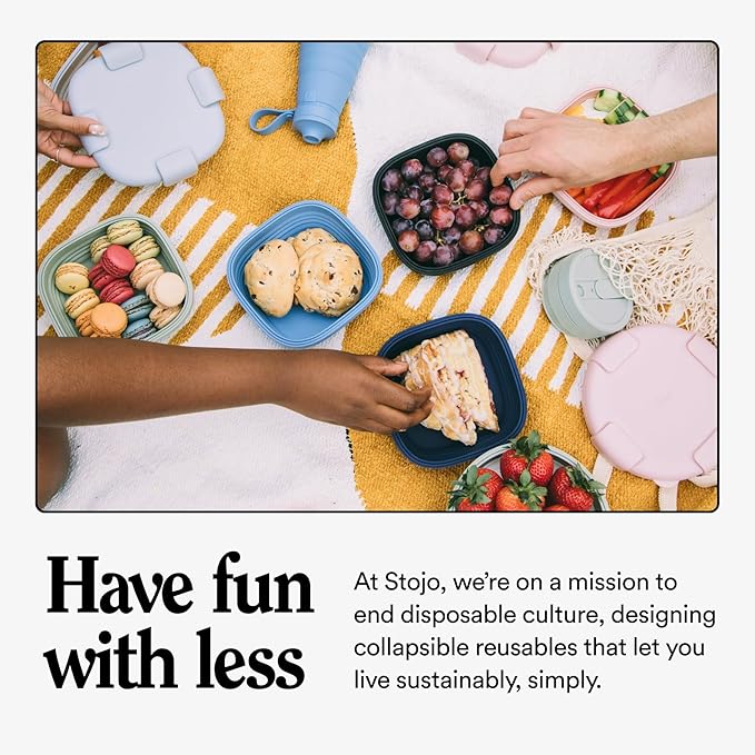 STOJO Collapsible Sandwich Box – 24oz, Reusable Food Storage Container, Silicone Bowl for Hot/Cold Food – Meal Prep, Lunch, Camping, Hiking – Dishwasher Safe (Set of 5, Carnation)