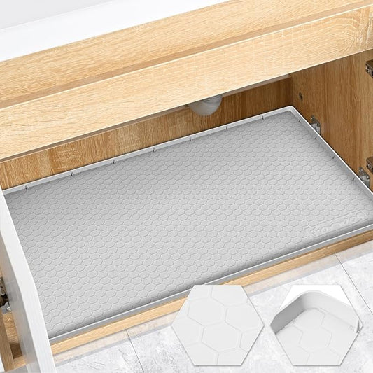 Waterproof Under Sink Mat 22" x 19", Silicone Cabinet Liner, Rubber Protector for Kitchen and Bathroom, Keeps Cabinets Clean, Dry, and Organized (Light Grey)