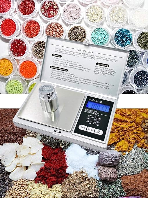 CR Scale Digital Pocket Scale - 1pc Premium Digital Food Scale 100g by 0.01g Digital Grams Scale Weight Scale Kitchen Scale Silver Gram Scale with Weight Portable Scale (JDS-J100) (Battery Included)