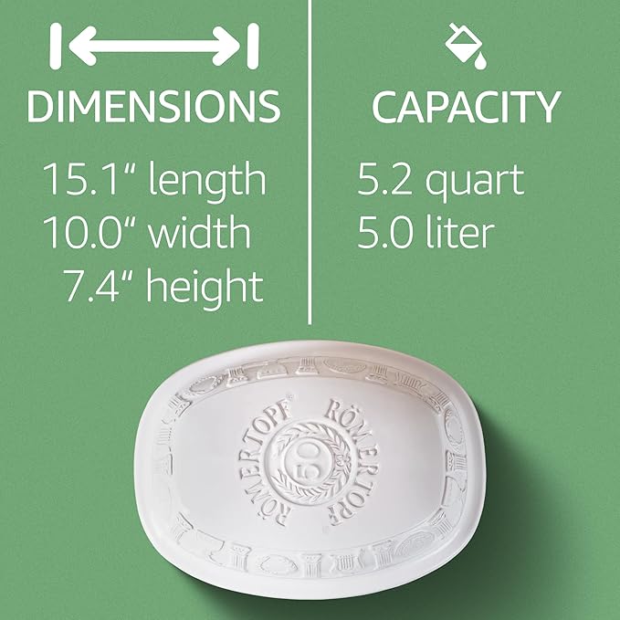 Romertopf Clay Roaster | 50 Years Anniversary Edition | Non-Stick Dutch Oven | Healthy Pot Cooking | Clay Baker | Versatile Cooking Vessel - 5.2 Quarts (5 Liters) for up to 8 people - White