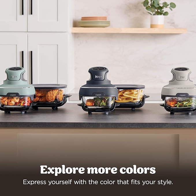 Ninja Crispi Air Fryer, Microwave, Freezer & Dishwasher Safe, Non Toxic Glass Portable Cooking System, 4 QT & 6 Cup Glass Containers with Storage Lids, Easy Meals, Air Fry, Bake, Stone, FN101ST