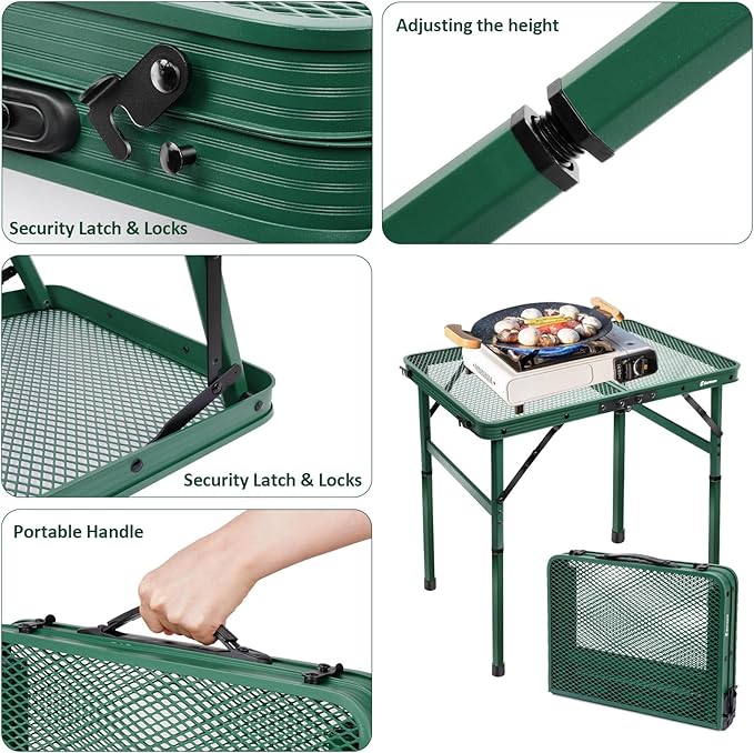 Small Folding Table, Easy for Storage, Compact and Portable Picnic Table for Grill, Outdoor Camping, Garden, Patio, Dining, BBQ, Party, Market, 2Ft (Small, Green)