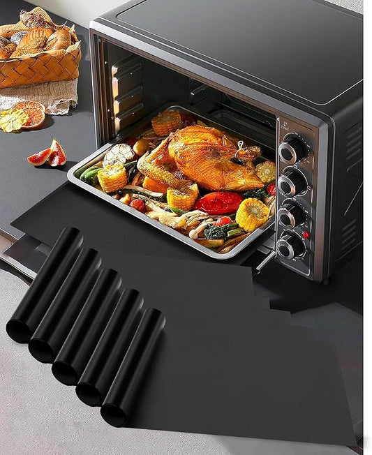 5 Pack Oven Liners for Bottom of Oven, 17x25" Large Heavy Duty Non-Stick Reusable Oven Mat for Electric, Gas, Toaster & Convection Ovens - BPA & PFOA Free, Dishwasher Safe, Kitchen Essentials, Black