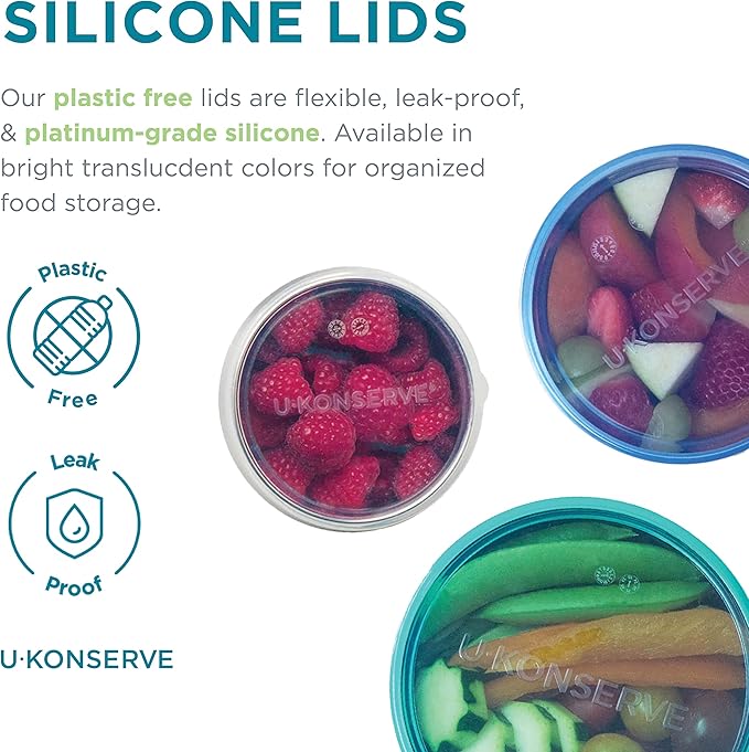 U Konserve Stainless Steel Nesting Trio Food Containers with Silicone Lids, Leak Proof & Dishwasher Safe (Set of 3: 5/9/16 oz)