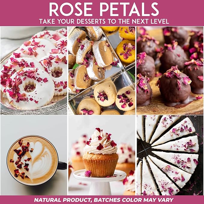 Cure Wid Pure Certified Organic Dried Rose Petals 7oz Food-Grade Edible Rose Petals for Tea,Cocktails,Baking,Skincare & DIY - Sun-Dried,Non-GMO,Gluten & Chemical-Free Edible Flowers in Resealable Bag