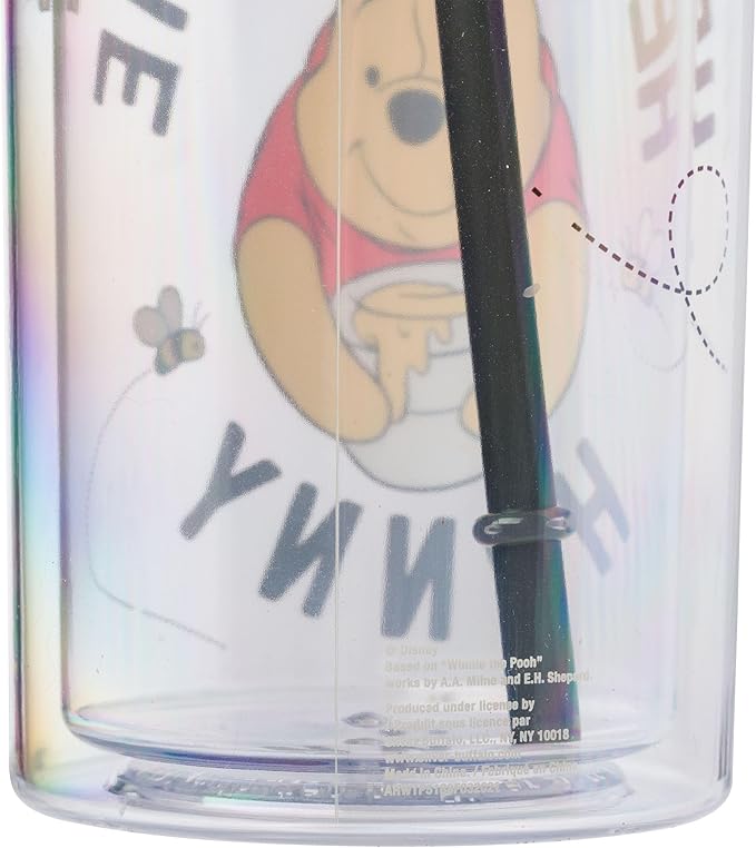 Silver Buffalo Winnie the Pooh Here for Hunny Plastic Tall Cold Cup with Lid and Straw, 20 Ounces