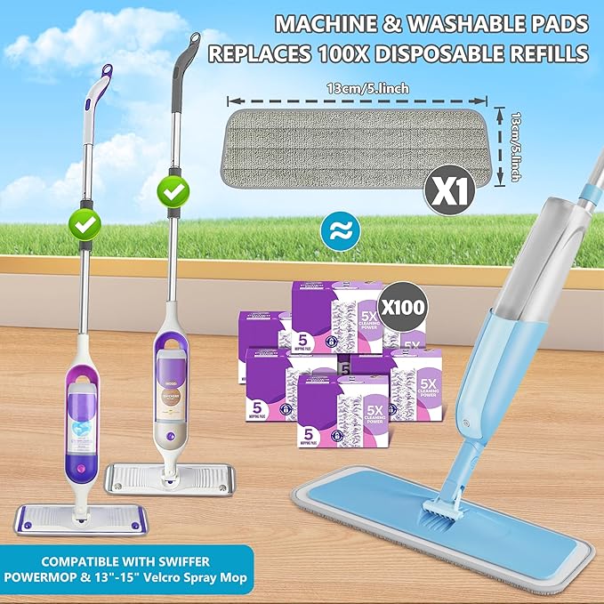 Spray Mops for Hardwood Floor Cleaning: MEXERRIS Wet Dust Dry Mop with 3 Washable Mopping Pads - Flat Floor Mop with Sprayer Home Commercial Use for Wood Laminate Ceramic Tiles Vinyl