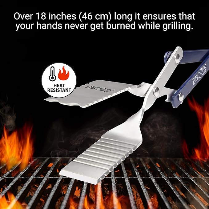 BBQ Croc 3-in-1 Barbecue Tool Pack - 15-inch & 18-inch with Light - Extra Light Tongs, Spatula and Grill Scraper (18 inch + 15 inch with Flashlight)