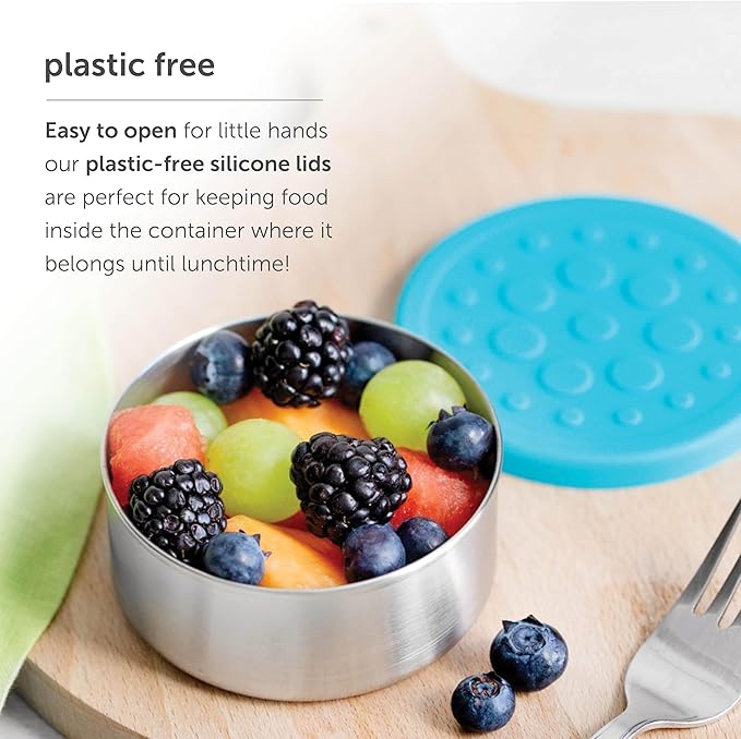 LunchBots 4.5 oz Stainless Steel Dressing Container for Condiments, Dips, Snacks, Dipping Sauce Cups with Silicone Lid, Fits in Lunch Bags and Bento Boxes - Set of 2 (Blue)